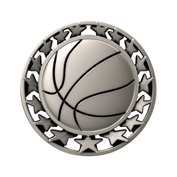 2 1/2" Basketball Star Medal - 2 1/2" Basketball Star Medal - Image 4 of 7