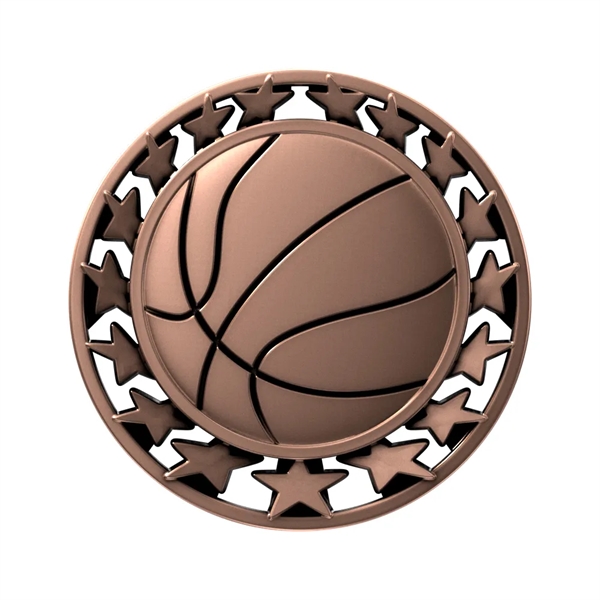 2 1/2" Basketball Star Medal - 2 1/2" Basketball Star Medal - Image 6 of 7