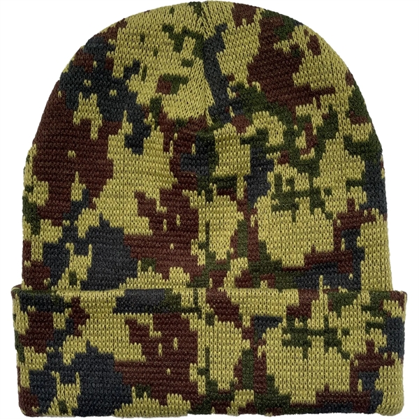 Unisex Camouflage Knitted Cuffed Beanie - Unisex Camouflage Knitted Cuffed Beanie - Image 4 of 12