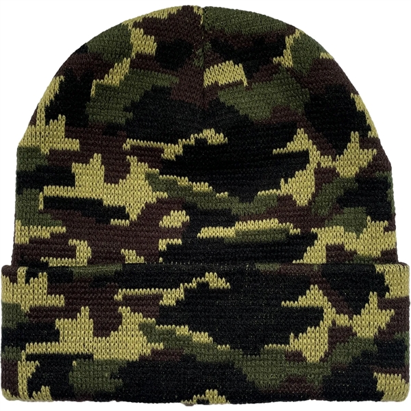 Unisex Camouflage Knitted Cuffed Beanie - Unisex Camouflage Knitted Cuffed Beanie - Image 5 of 12