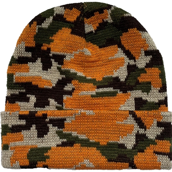 Unisex Camouflage Knitted Cuffed Beanie - Unisex Camouflage Knitted Cuffed Beanie - Image 1 of 12