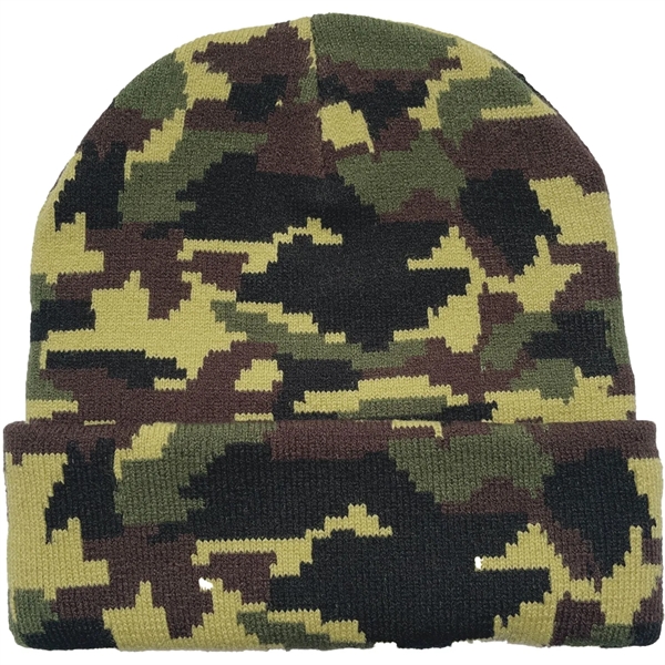 Unisex Camouflage Knitted Cuffed Beanie - Unisex Camouflage Knitted Cuffed Beanie - Image 3 of 12