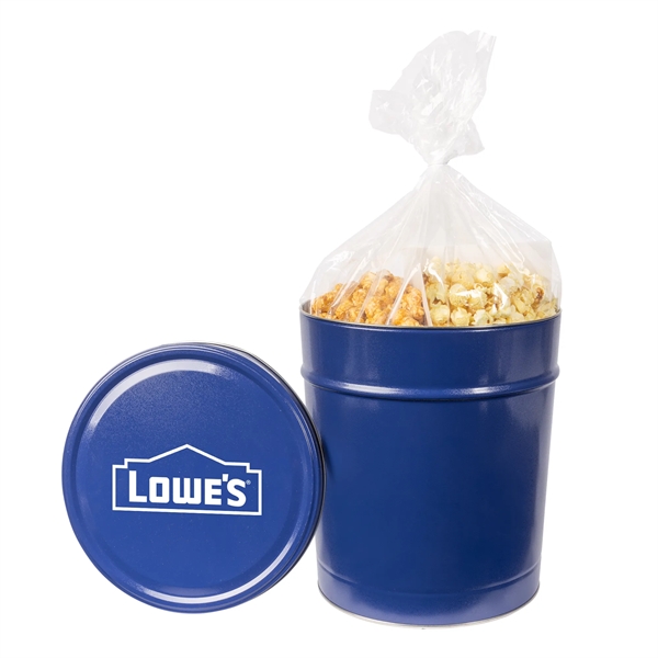 Custom Popcorn Tin with Trio of Butter, Cheddar and Caramel Popcorn