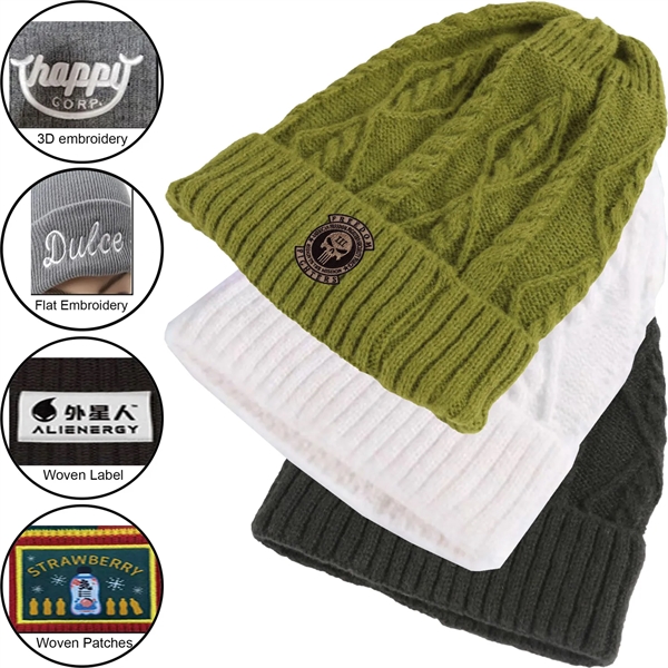 Premium Braided Knit Cuffed Beanie - Premium Braided Knit Cuffed Beanie - Image 0 of 3