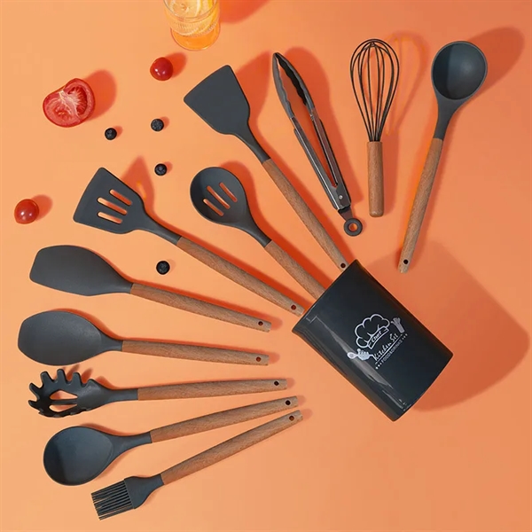 12 Pieces Silicone Cooking Utensils Set With Wooden Handle - 12 Pieces Silicone Cooking Utensils Set With Wooden Handle - Image 1 of 4