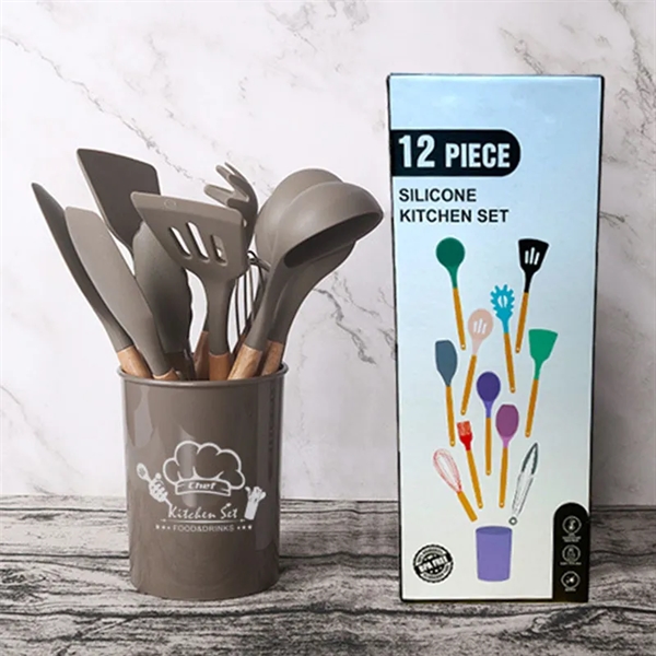 12 Pieces Silicone Cooking Utensils Set With Wooden Handle - 12 Pieces Silicone Cooking Utensils Set With Wooden Handle - Image 2 of 4