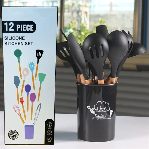 12 Pieces Silicone Cooking Utensils Set With Wooden Handle - 12 Pieces Silicone Cooking Utensils Set With Wooden Handle - Image 3 of 4