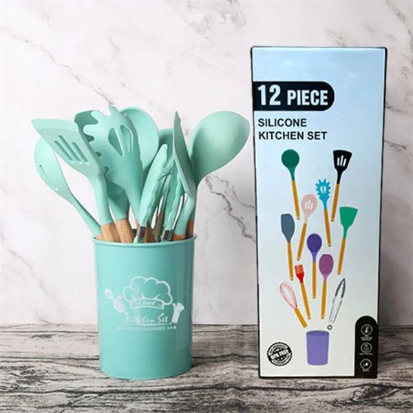 12 Pieces Silicone Cooking Utensils Set With Wooden Handle - 12 Pieces Silicone Cooking Utensils Set With Wooden Handle - Image 4 of 4