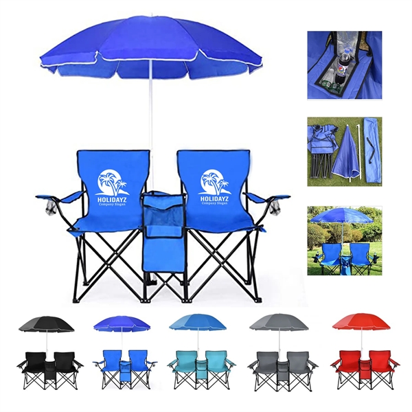 Two Folding Beach Chairs With Umbrella - Two Folding Beach Chairs With Umbrella - Image 0 of 0