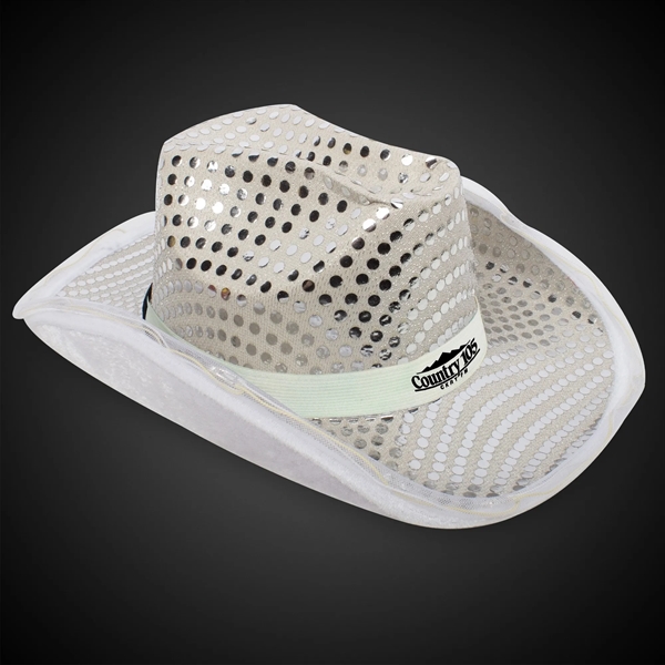 WHITE SEQUIN LED COWBOY HAT - WHITE SEQUIN LED COWBOY HAT - Image 1 of 2