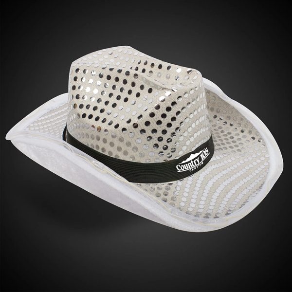 WHITE SEQUIN LED COWBOY HAT - WHITE SEQUIN LED COWBOY HAT - Image 2 of 2