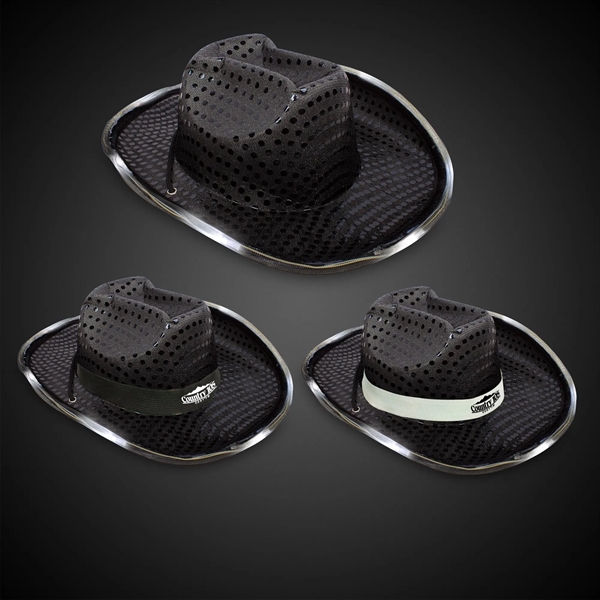 BLACK SEQUIN LED COWBOY HAT - BLACK SEQUIN LED COWBOY HAT - Image 1 of 3