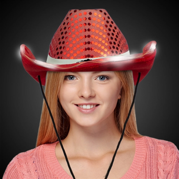 RED SEQUIN LED COWBOY HAT - RED SEQUIN LED COWBOY HAT - Image 0 of 3