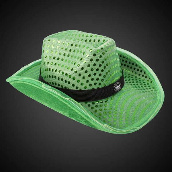 Green Light Up Sequin Cowboy Hat - Green Light Up Sequin Cowboy Hat - Image 2 of 3