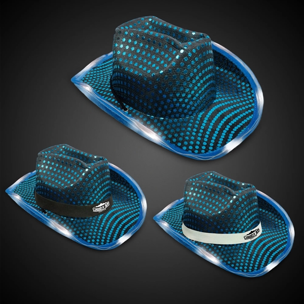 TEAL SEQUIN LED COWBOY HAT - TEAL SEQUIN LED COWBOY HAT - Image 0 of 3