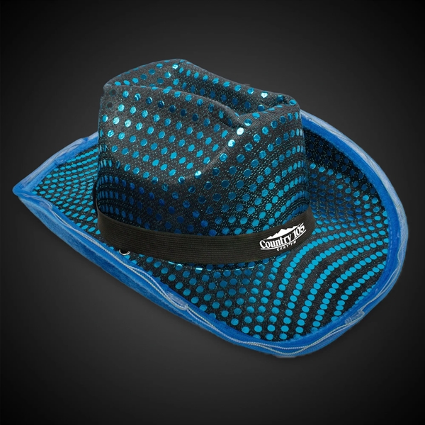 TEAL SEQUIN LED COWBOY HAT - TEAL SEQUIN LED COWBOY HAT - Image 1 of 3