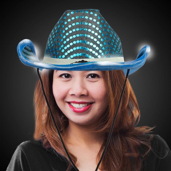 TEAL SEQUIN LED COWBOY HAT - TEAL SEQUIN LED COWBOY HAT - Image 3 of 3