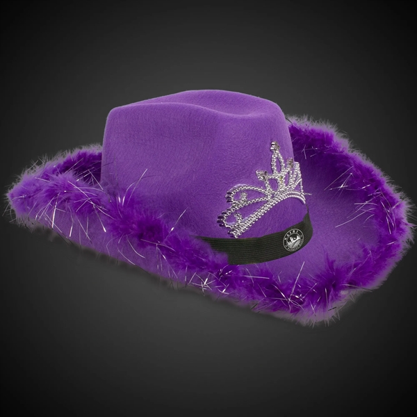 Purple Light Up Cowboy Hat w/ Tiara and Feather - Purple Light Up Cowboy Hat w/ Tiara and Feather - Image 1 of 3