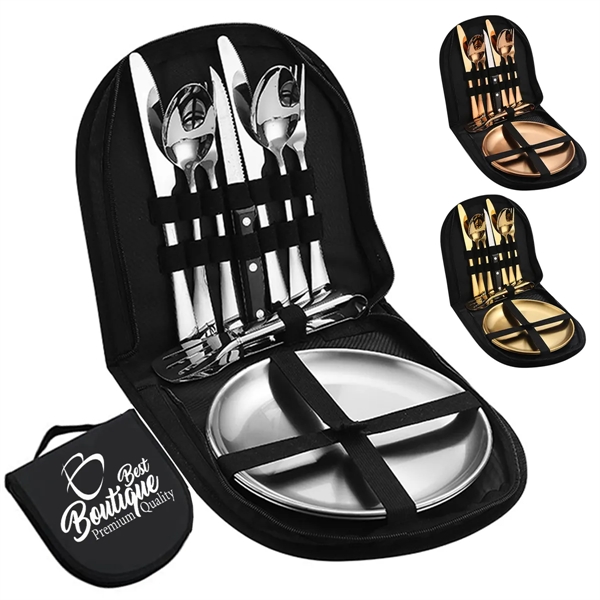 Custom Portable Stainless Steel Picnic Camping Utensil Set - Custom Portable Stainless Steel Picnic Camping Utensil Set - Image 0 of 3