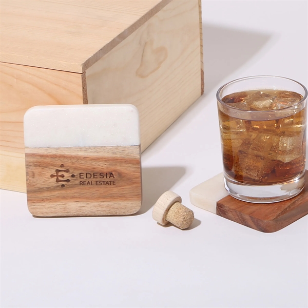 2 Pc. Acacia Wood & Marble Coaster Set - 2 Pc. Acacia Wood & Marble Coaster Set - Image 0 of 3