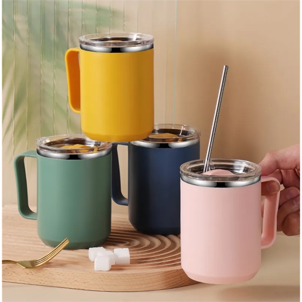 15 Oz Stainless Steel Coffee Mug Tumbler with Handle - 15 Oz Stainless Steel Coffee Mug Tumbler with Handle - Image 2 of 9