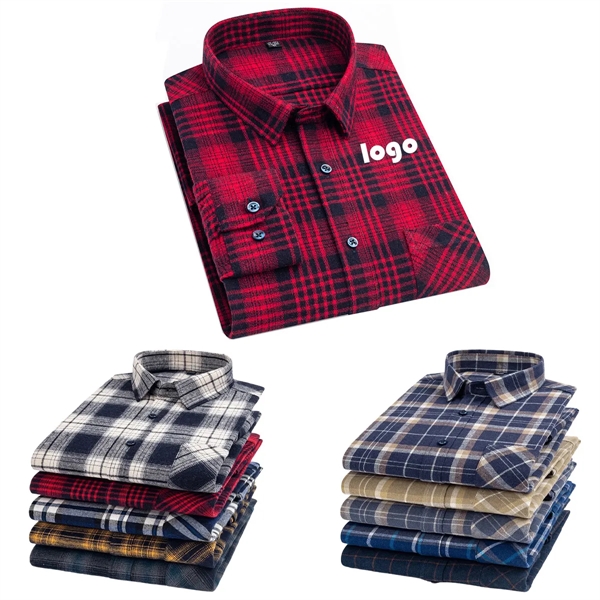 Men's Plaid Cotton Flannel Casual Long Sleeve Shirt - Men's Plaid Cotton Flannel Casual Long Sleeve Shirt - Image 0 of 4