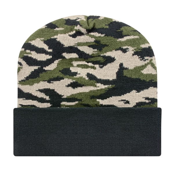 Vintage Tiger Camouflage Knit Cap with Solid Color Cuff - Vintage Tiger Camouflage Knit Cap with Solid Color Cuff - Image 1 of 1