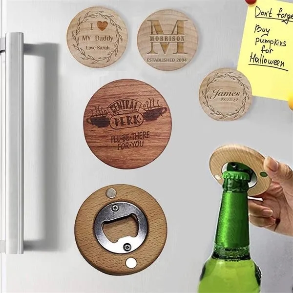 Fridge Magnet Sticker Wooden Round Bottle Opener - Fridge Magnet Sticker Wooden Round Bottle Opener - Image 2 of 4