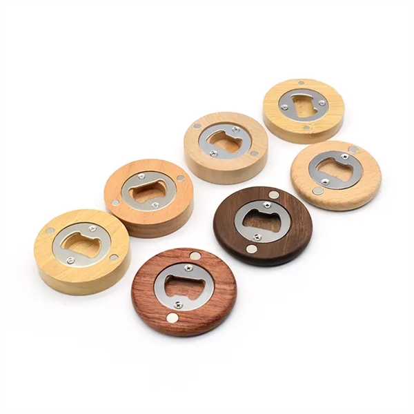 Fridge Magnet Sticker Wooden Round Bottle Opener - Fridge Magnet Sticker Wooden Round Bottle Opener - Image 4 of 4