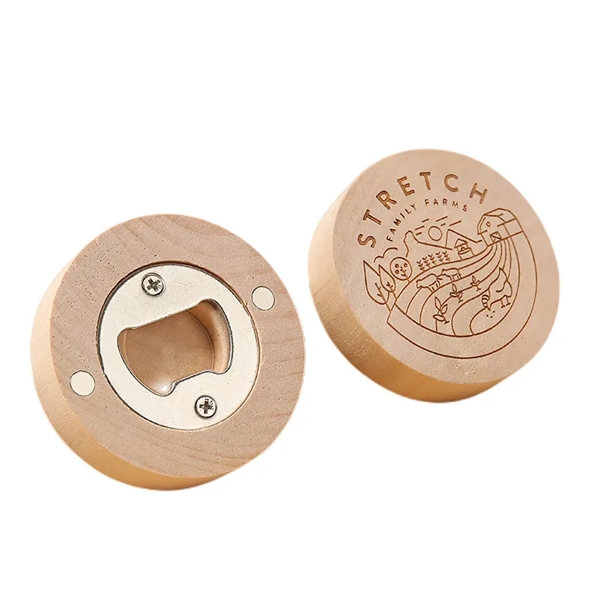 Fridge Magnet Sticker Wooden Round Bottle Opener - Fridge Magnet Sticker Wooden Round Bottle Opener - Image 1 of 4