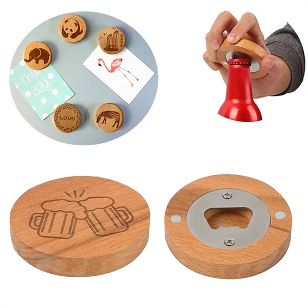 Fridge Magnet Sticker Wooden Round Bottle Opener - Fridge Magnet Sticker Wooden Round Bottle Opener - Image 0 of 4