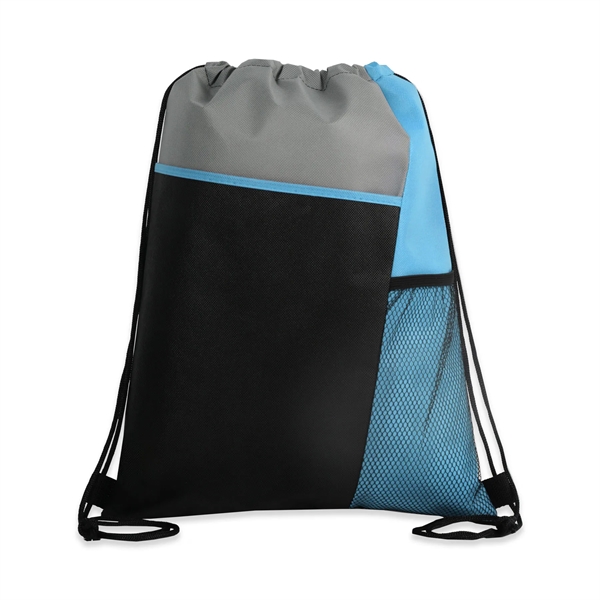 Tri-Colored Mesh Pocket Drawstring Backpack (Ocean) - Tri-Colored Mesh Pocket Drawstring Backpack (Ocean) - Image 12 of 19