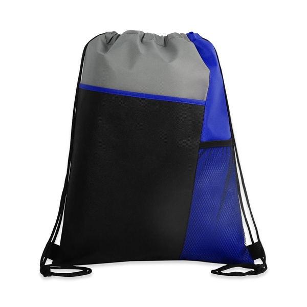 Tri-Colored Mesh Pocket Drawstring Backpack (Ocean) - Tri-Colored Mesh Pocket Drawstring Backpack (Ocean) - Image 9 of 19