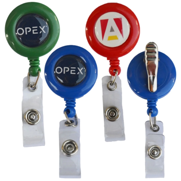 Round Retractable Badge Reel w/ Bulldog Clip on backing - Round Retractable Badge Reel w/ Bulldog Clip on backing - Image 1 of 9