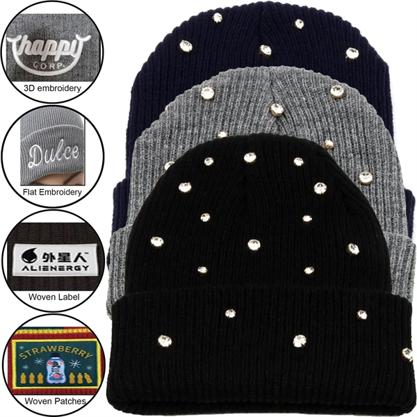 Cuffed knitted beanie with Luxury stone - Cuffed knitted beanie with Luxury stone - Image 0 of 5