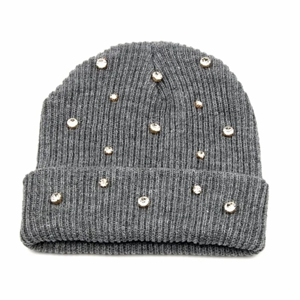 Cuffed knitted beanie with Luxury stone - Cuffed knitted beanie with Luxury stone - Image 3 of 5