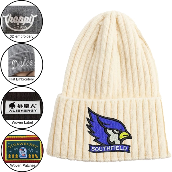 Striped Cuffed Knitted Beanie With Custom Logo - Striped Cuffed Knitted Beanie With Custom Logo - Image 0 of 8