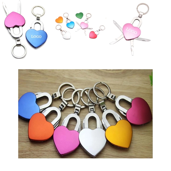 Heart-shape Stainless Steel Multi-Function Keychain - Heart-shape Stainless Steel Multi-Function Keychain - Image 0 of 2