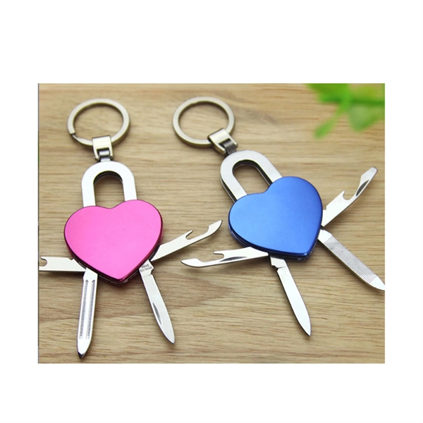 Heart-shape Stainless Steel Multi-Function Keychain - Heart-shape Stainless Steel Multi-Function Keychain - Image 2 of 2
