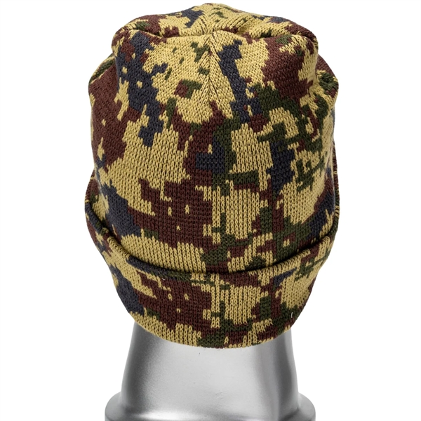 Unisex Camouflage Knitted Cuffed Beanie - Unisex Camouflage Knitted Cuffed Beanie - Image 7 of 12