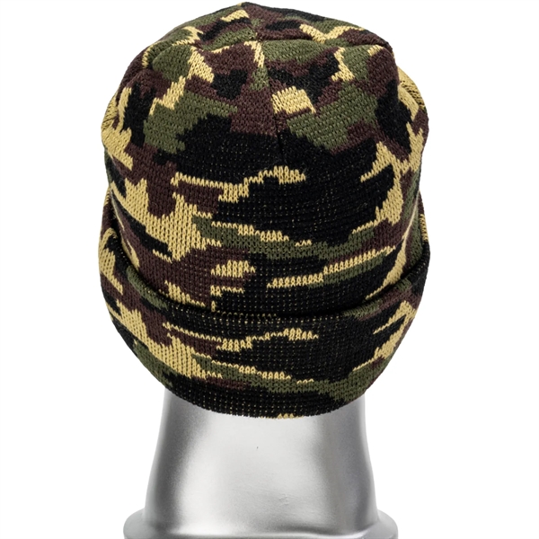 Unisex Camouflage Knitted Cuffed Beanie - Unisex Camouflage Knitted Cuffed Beanie - Image 9 of 12