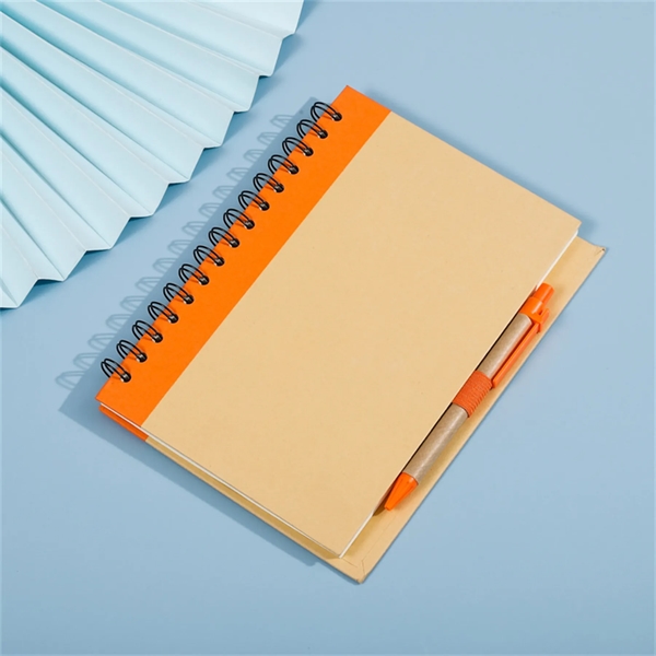 Kraft Paper Cover Spiral Notebook with Pen - Kraft Paper Cover Spiral Notebook with Pen - Image 4 of 5