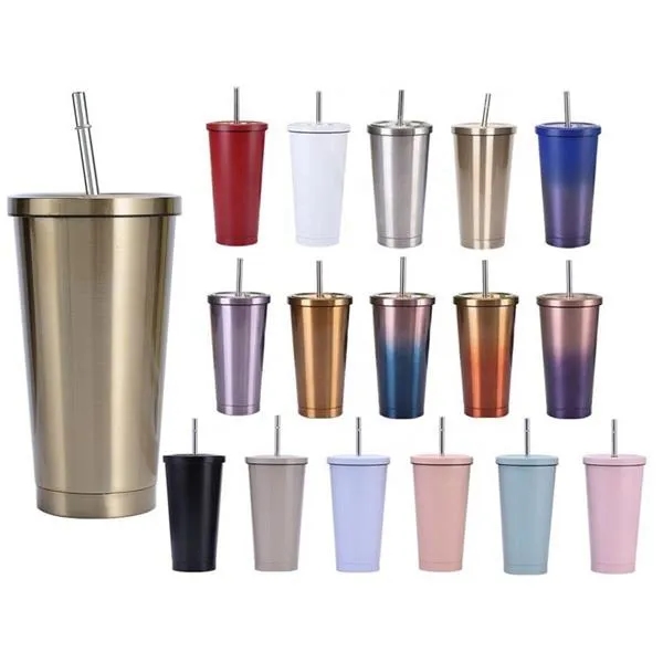 Insulated Stainless Steel Water Cup With Straw - Insulated Stainless Steel Water Cup With Straw - Image 0 of 2