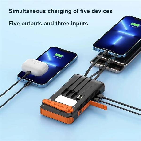 Hand Crank Solar LED Powerbank Charger with cables 10000mA - Hand Crank Solar LED Powerbank Charger with cables 10000mA - Image 2 of 3