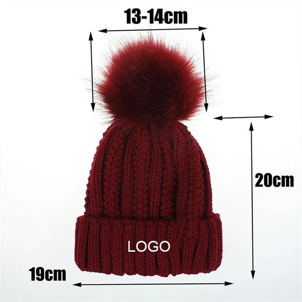 Customized Winter Chunky Women Warm Knit Pom Hat - Customized Winter Chunky Women Warm Knit Pom Hat - Image 1 of 3