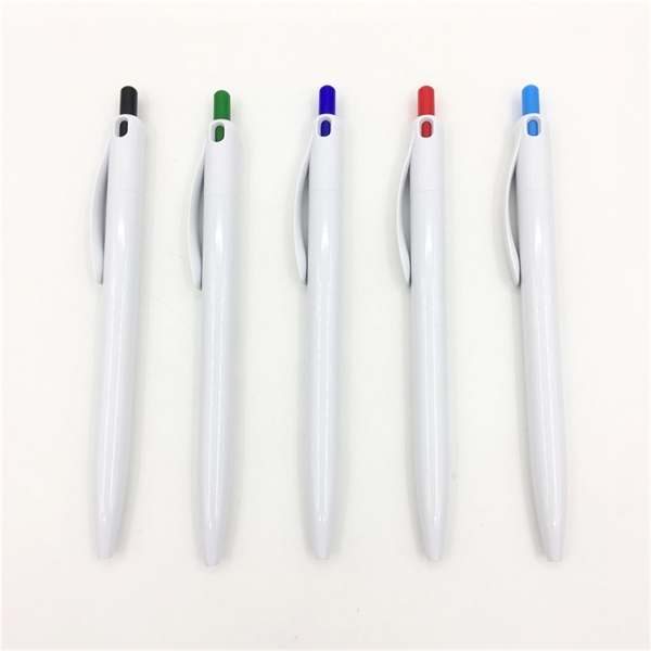 White barrel with color trim plastic ball pen - White barrel with color trim plastic ball pen - Image 0 of 5
