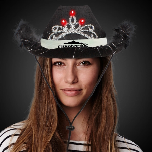 Black Light Up Cowboy Hat w/ Tiara and Feather - Black Light Up Cowboy Hat w/ Tiara and Feather - Image 3 of 3