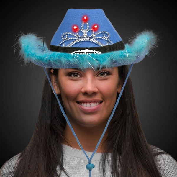 Blue Light Up Cowboy Hat w/ Tiara and Feather - Blue Light Up Cowboy Hat w/ Tiara and Feather - Image 2 of 3