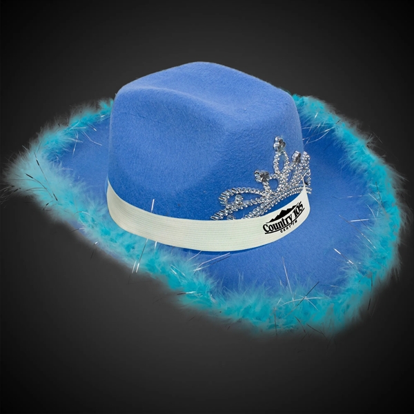 Blue Light Up Cowboy Hat w/ Tiara and Feather - Blue Light Up Cowboy Hat w/ Tiara and Feather - Image 3 of 3