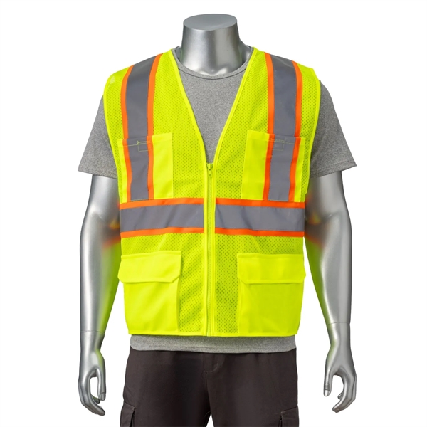 Hi Vis Class 2 Reflective Tape Safety Zipper Vest 4 Pockets - Hi Vis Class 2 Reflective Tape Safety Zipper Vest 4 Pockets - Image 0 of 5
